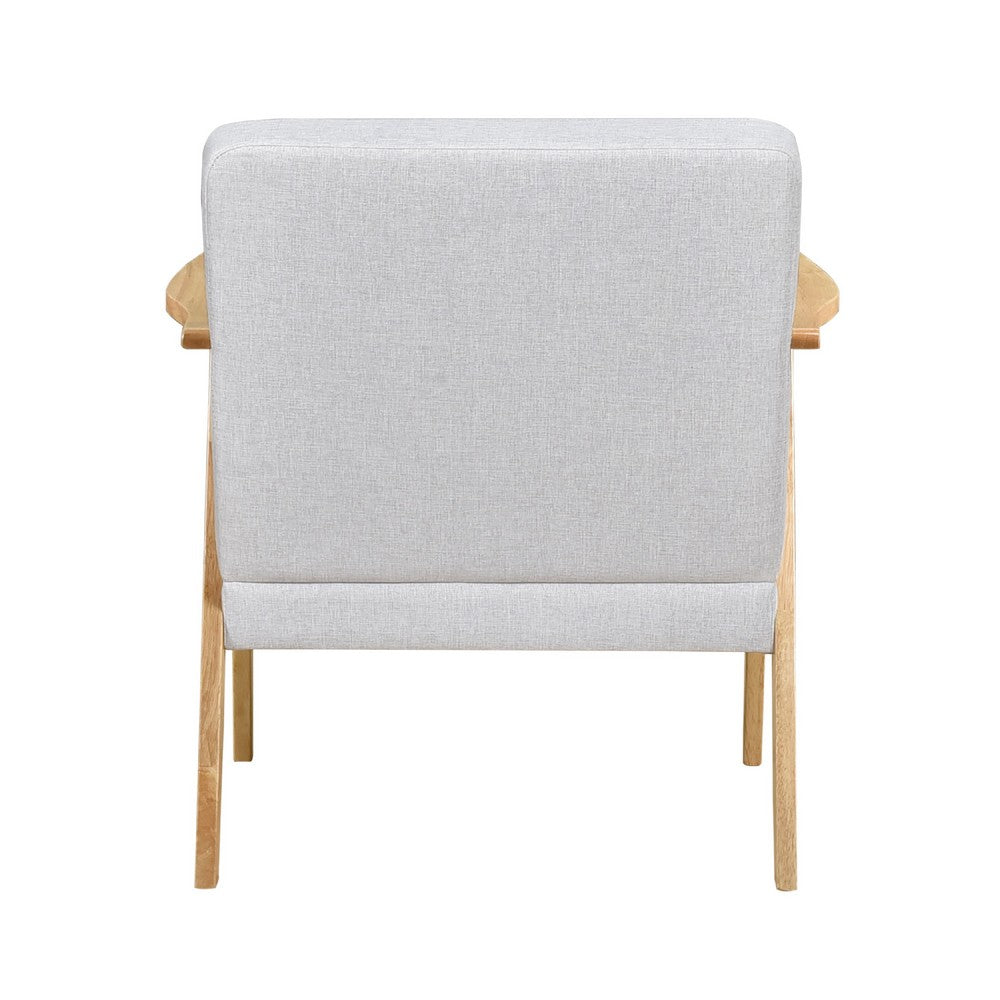Benjara Cathy Accent Club Armchair, Soft Light Gray, Natural Brown Wood