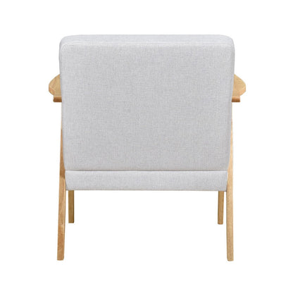 Benjara Cathy Accent Club Armchair, Soft Light Gray, Natural Brown Wood