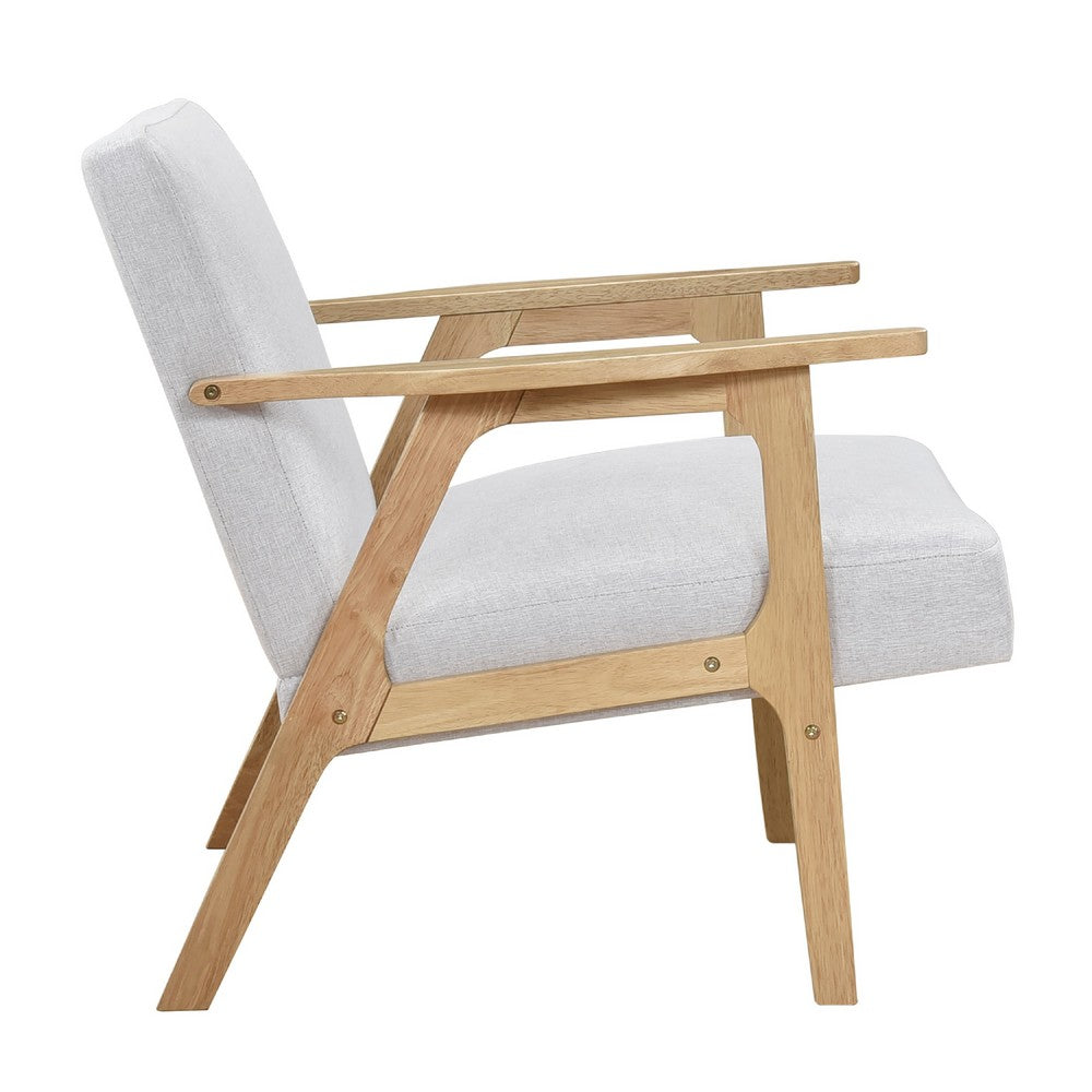 Benjara Cathy Accent Club Armchair, Soft Light Gray, Natural Brown Wood