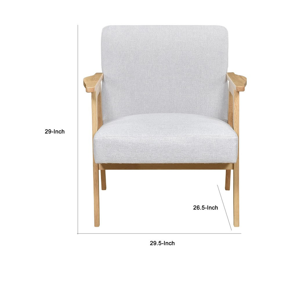 Benjara Cathy Accent Club Armchair, Soft Light Gray, Natural Brown Wood