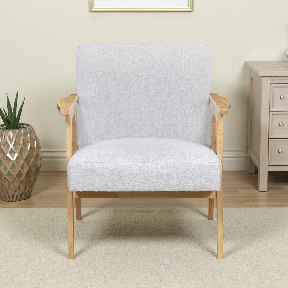 Benjara Cathy Accent Club Armchair, Soft Light Gray, Natural Brown Wood