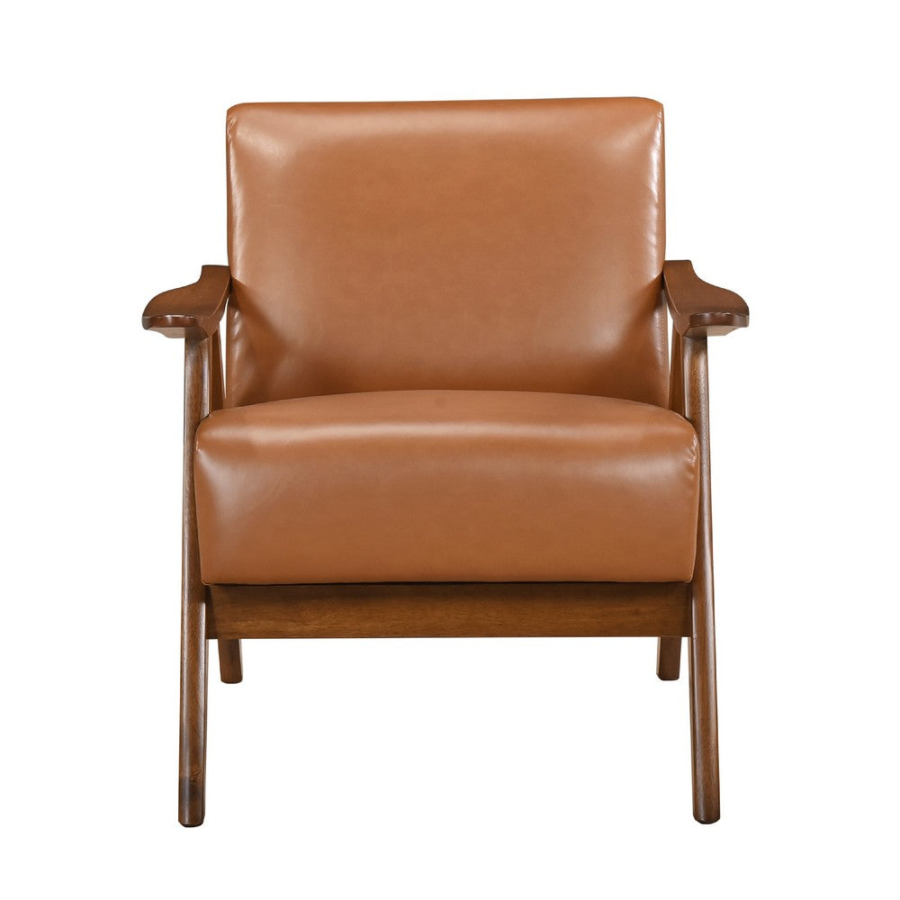 Benjara Indy Accent Club Armchair, Matte Brown Faux Leather, Solid Rubberwood