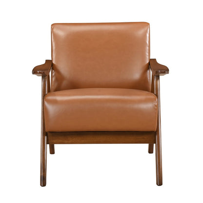 Benjara Indy Accent Club Armchair, Matte Brown Faux Leather, Solid Rubberwood