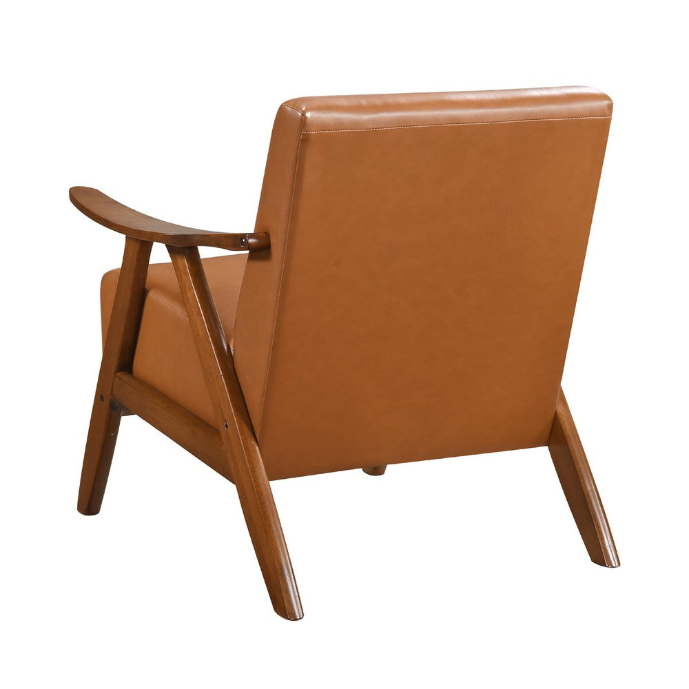 Benjara Indy Accent Club Armchair, Matte Brown Faux Leather, Solid Rubberwood