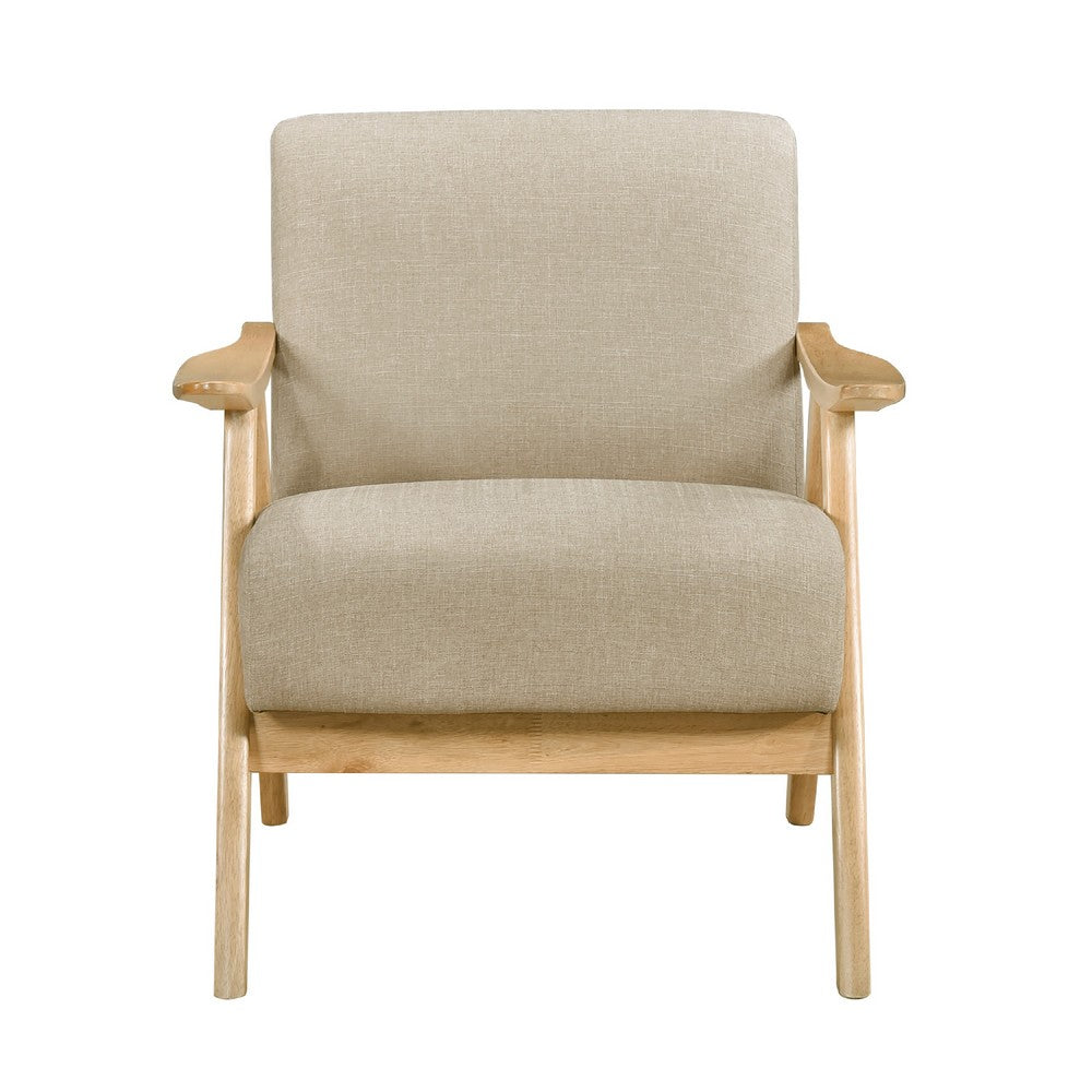 Benjara Indy Accent Club Armchair, Light Brown Textured, Solid Rubberwood