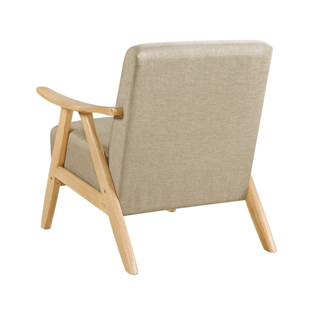 Benjara Indy Accent Club Armchair, Light Brown Textured, Solid Rubberwood