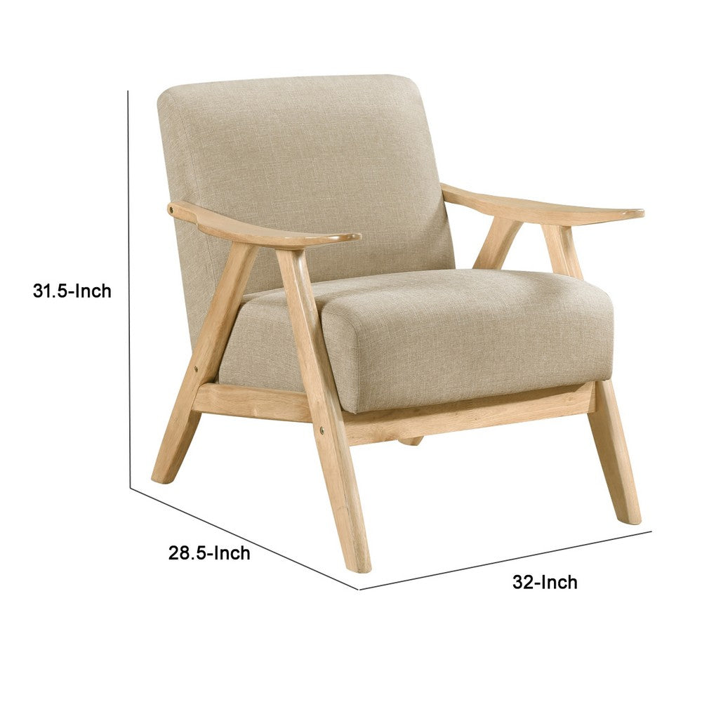Benjara Indy Accent Club Armchair, Light Brown Textured, Solid Rubberwood