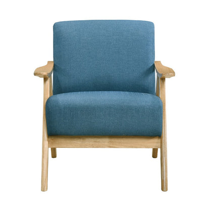 Benjara Indy Accent Club Armchair, Blue Textured, Solid Rubberwood Frame