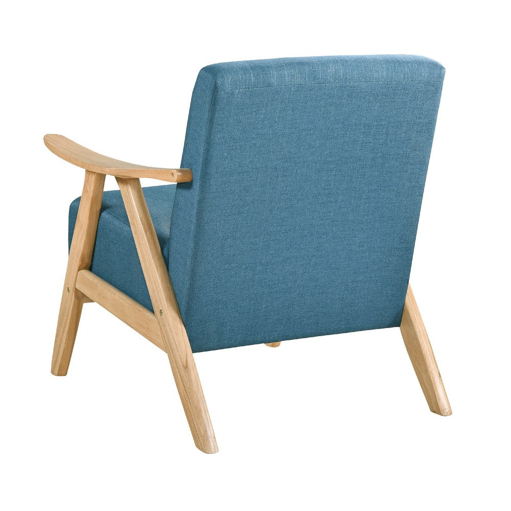 Benjara Indy Accent Club Armchair, Blue Textured, Solid Rubberwood Frame