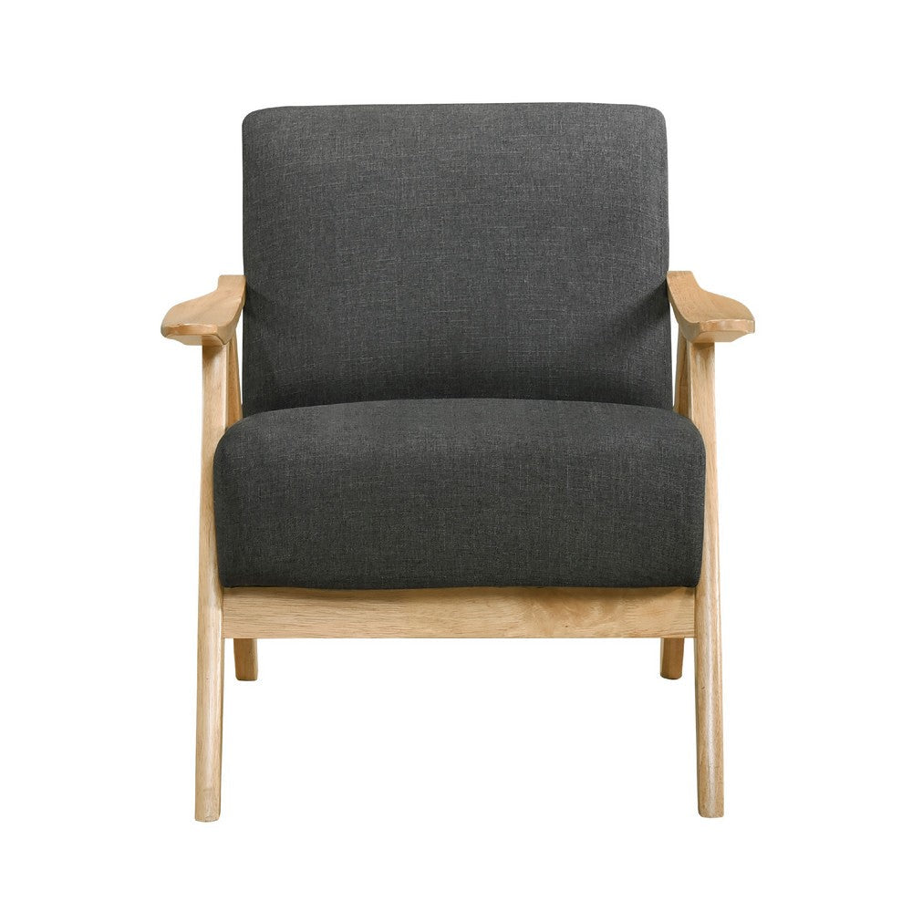 Benjara Indy Accent Club Armchair, Dark Gray Textured, Solid Rubberwood Frame