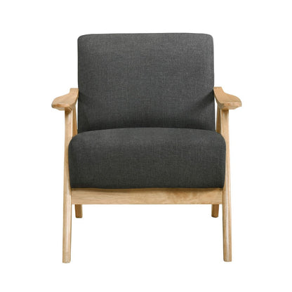 Benjara Indy Accent Club Armchair, Dark Gray Textured, Solid Rubberwood Frame