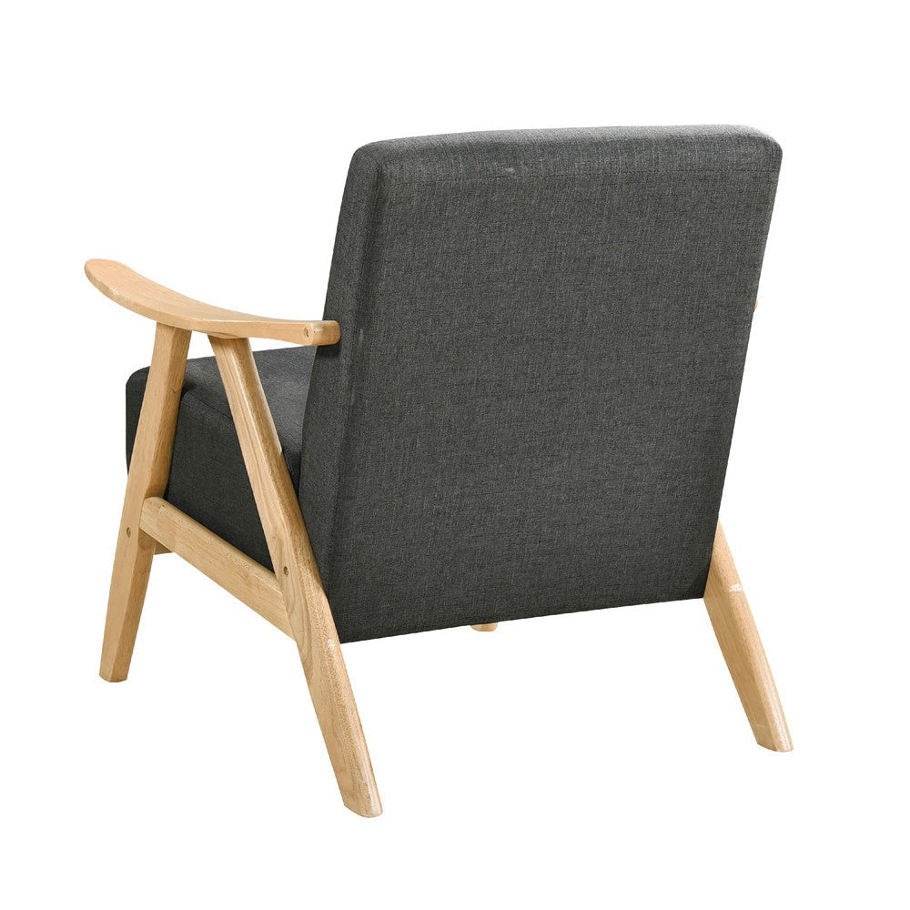 Benjara Indy Accent Club Armchair, Dark Gray Textured, Solid Rubberwood Frame