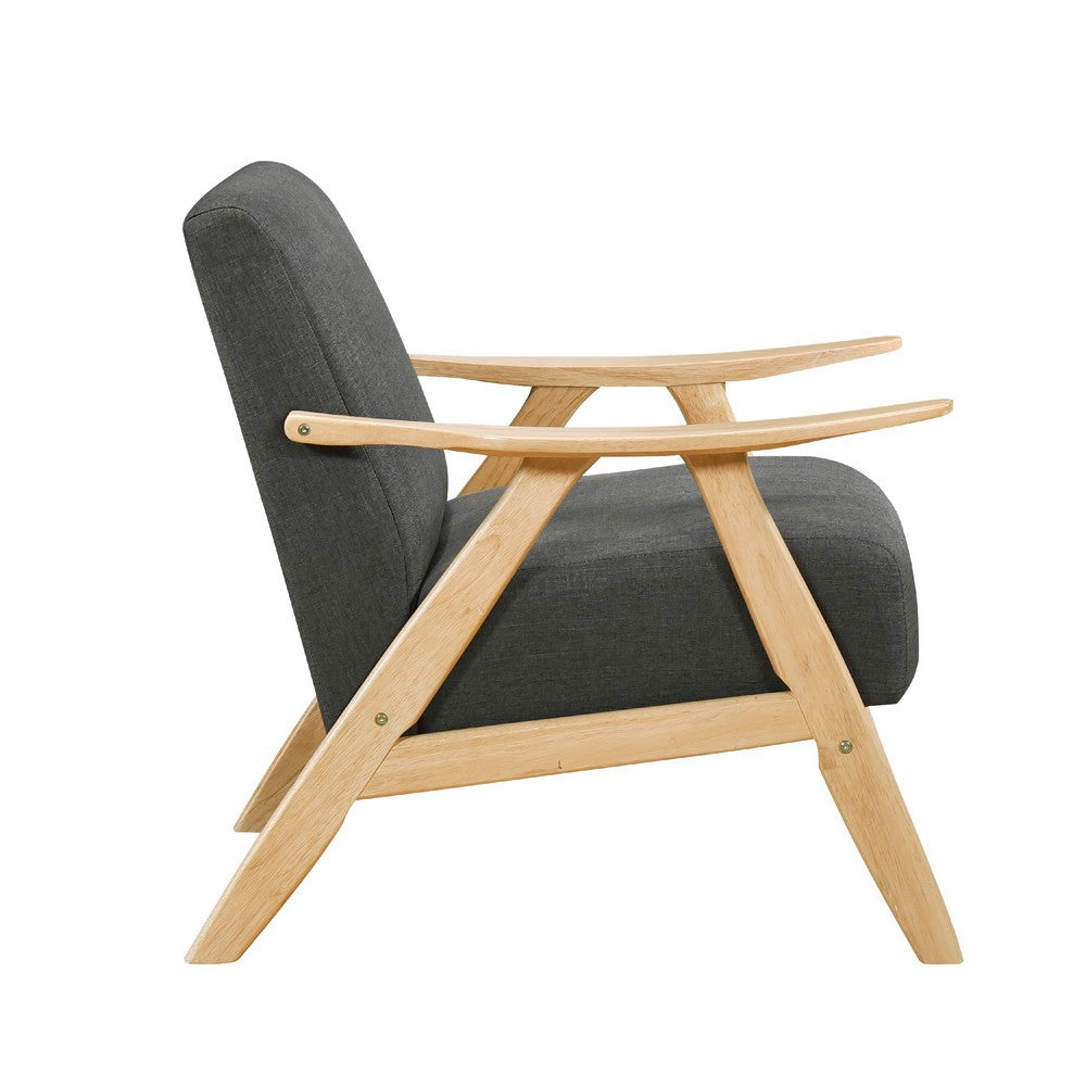 Benjara Indy Accent Club Armchair, Dark Gray Textured, Solid Rubberwood Frame