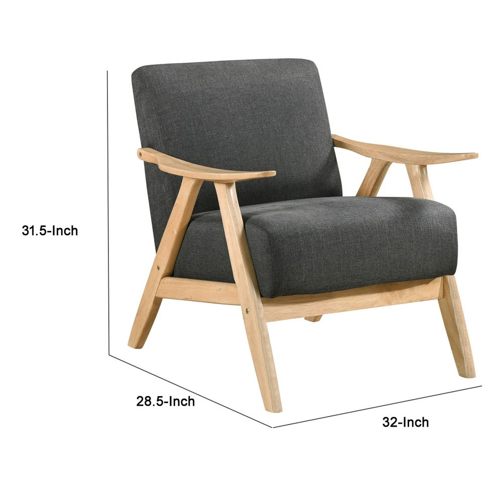 Benjara Indy Accent Club Armchair, Dark Gray Textured, Solid Rubberwood Frame