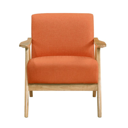 Benjara Indy Accent Club Armchair, Orange Textured, Solid Rubberwood Frame