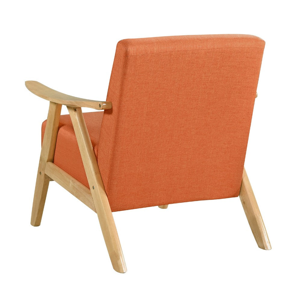 Benjara Indy Accent Club Armchair, Orange Textured, Solid Rubberwood Frame