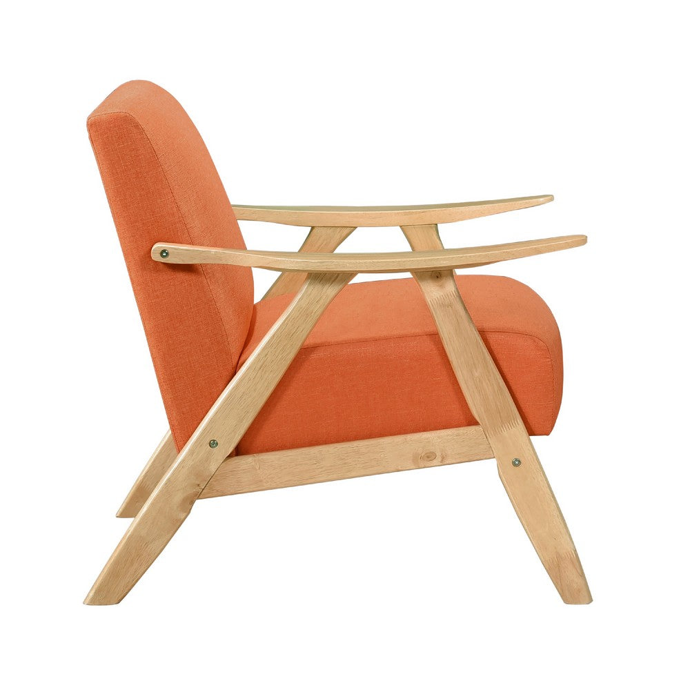 Benjara Indy Accent Club Armchair, Orange Textured, Solid Rubberwood Frame