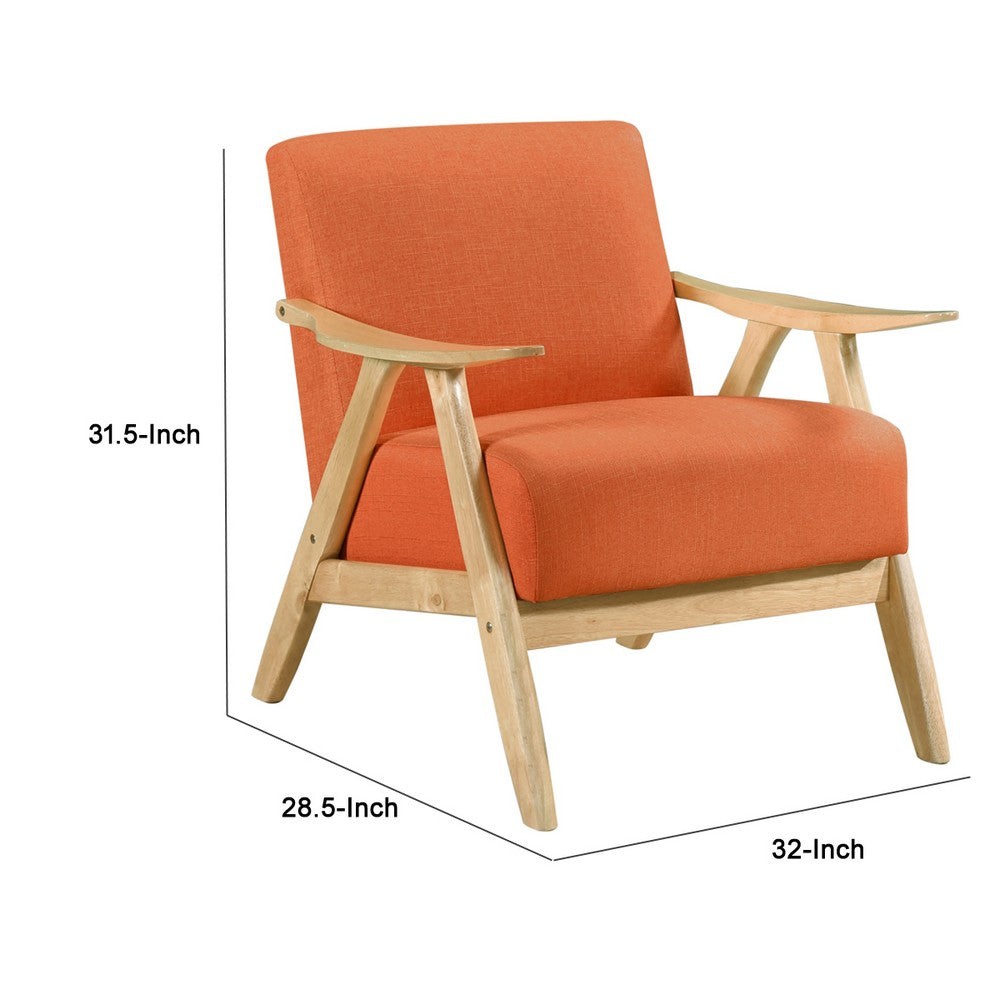 Benjara Indy Accent Club Armchair, Orange Textured, Solid Rubberwood Frame
