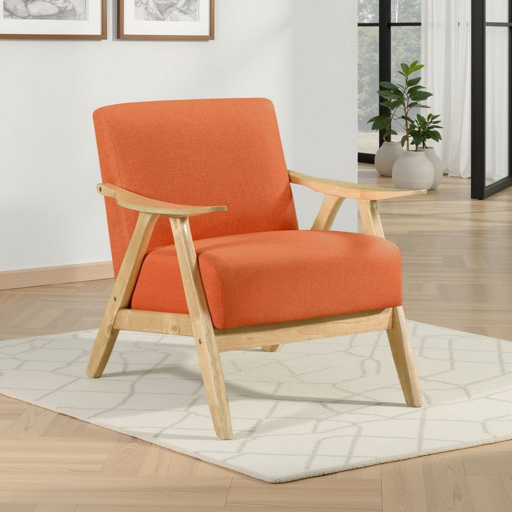 Benjara Indy Accent Club Armchair, Orange Textured, Solid Rubberwood Frame