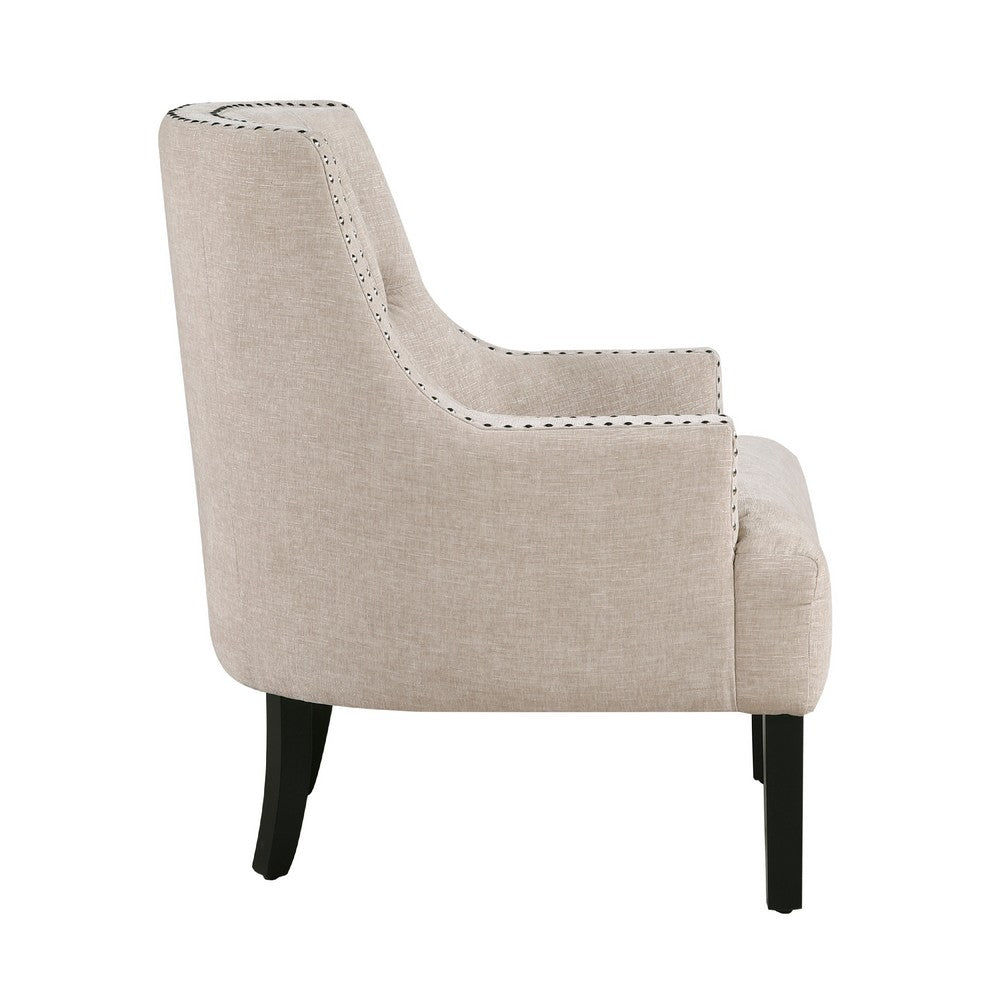 Benjara Daisie Accent Armchair, Button Tufted Beige Chenille, Solid Wood