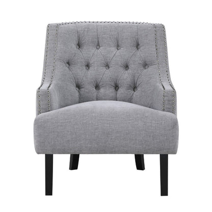 Benjara Daisie Accent Armchair, Button Tufted Gray Chenille, Solid Wood