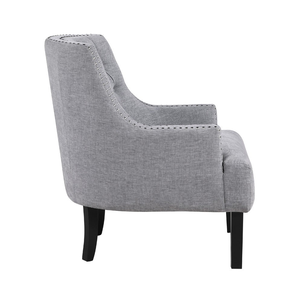 Benjara Daisie Accent Armchair, Button Tufted Gray Chenille, Solid Wood