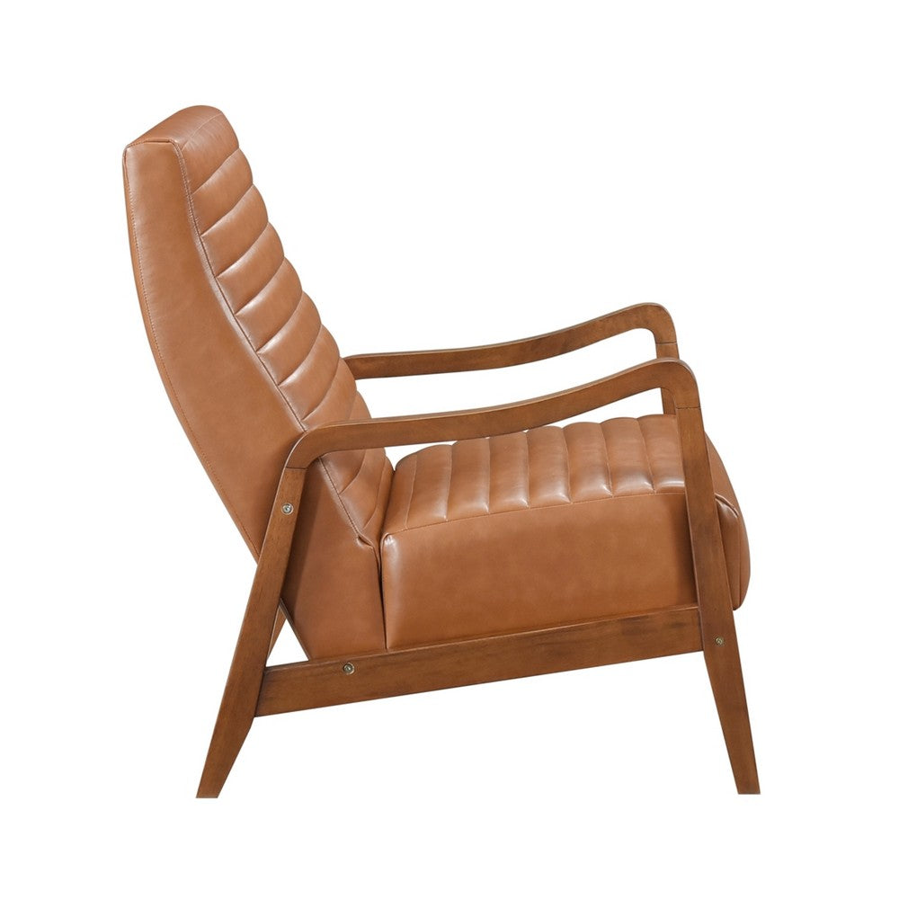 Benjara Gert Accent Chair, Matte Brown Faux Leather, Solid Rubberwood Frame