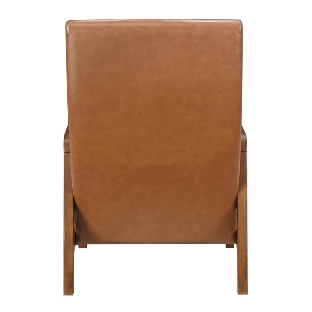 Benjara Gert Accent Chair, Matte Brown Faux Leather, Solid Rubberwood Frame