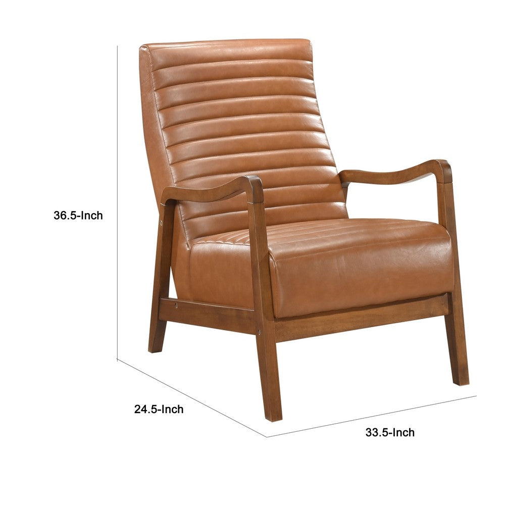 Benjara Gert Accent Chair, Matte Brown Faux Leather, Solid Rubberwood Frame