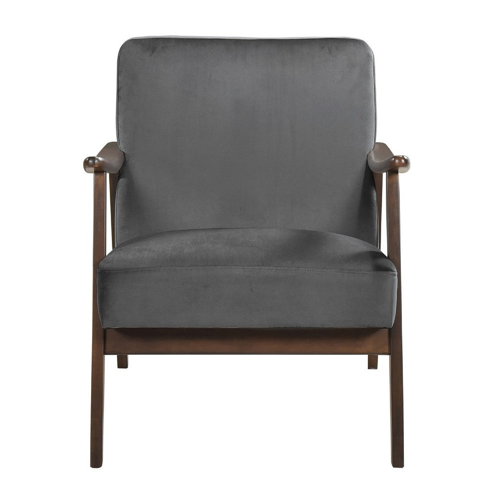 Benjara Vandie Accent Club Chair, Dark Gray Polyester, Solid Rubberwood Frame