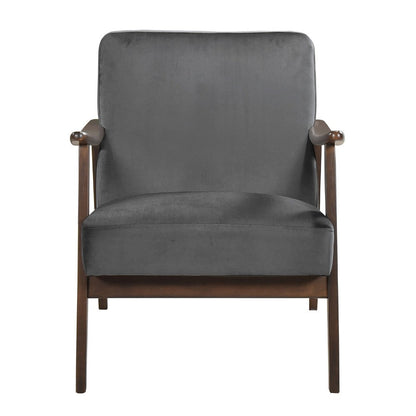 Benjara Vandie Accent Club Chair, Dark Gray Polyester, Solid Rubberwood Frame