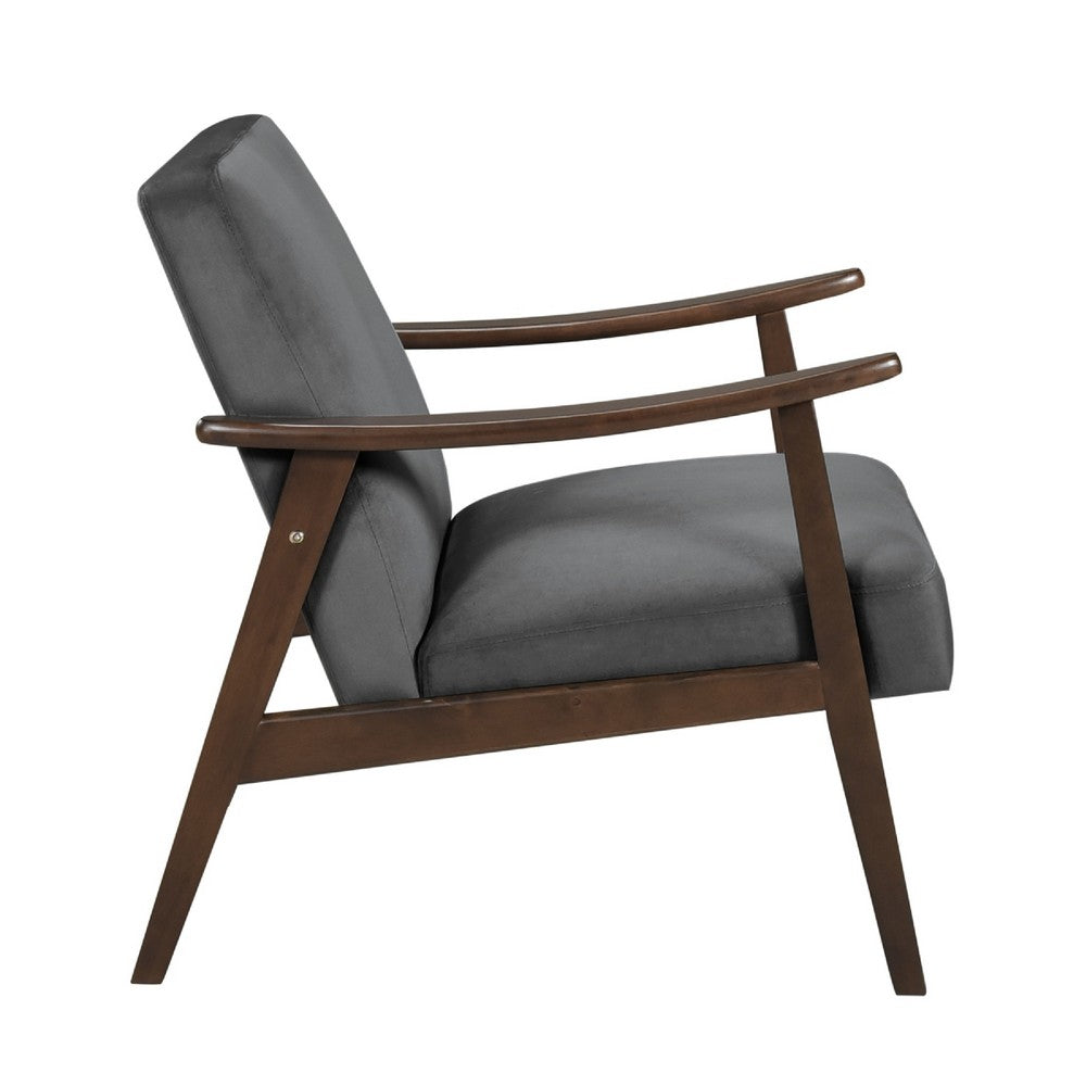Benjara Vandie Accent Club Chair, Dark Gray Polyester, Solid Rubberwood Frame