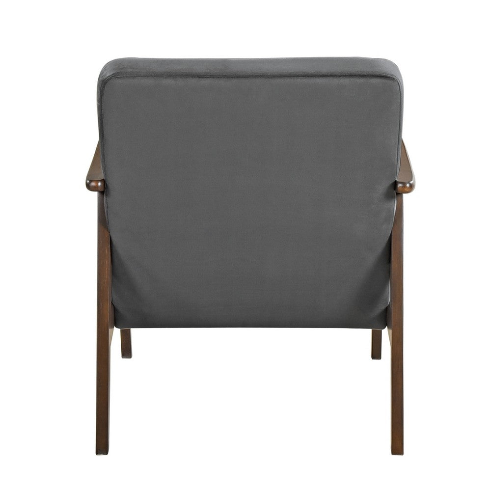 Benjara Vandie Accent Club Chair, Dark Gray Polyester, Solid Rubberwood Frame