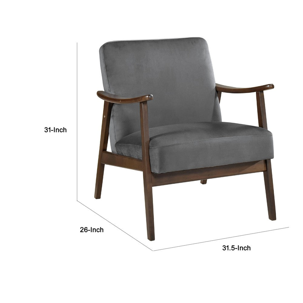 Benjara Vandie Accent Club Chair, Dark Gray Polyester, Solid Rubberwood Frame
