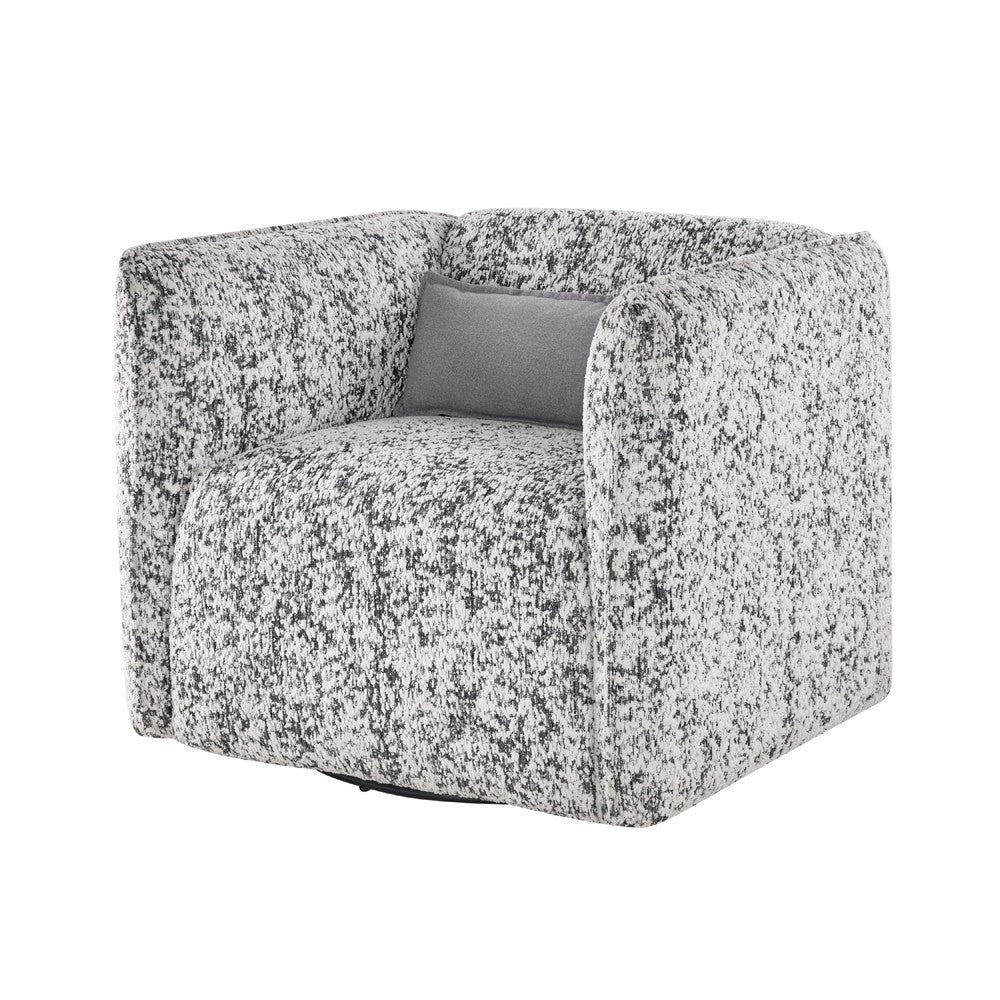 Benjara Swivel Armchair, Gray Jacquard Fabric, Foam Cushioning, Square Frame
