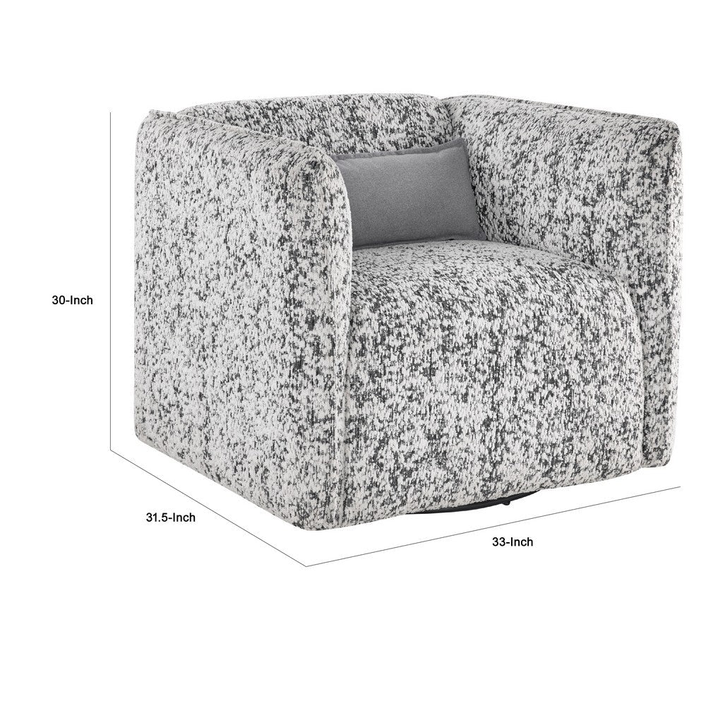 Benjara Swivel Armchair, Gray Jacquard Fabric, Foam Cushioning, Square Frame