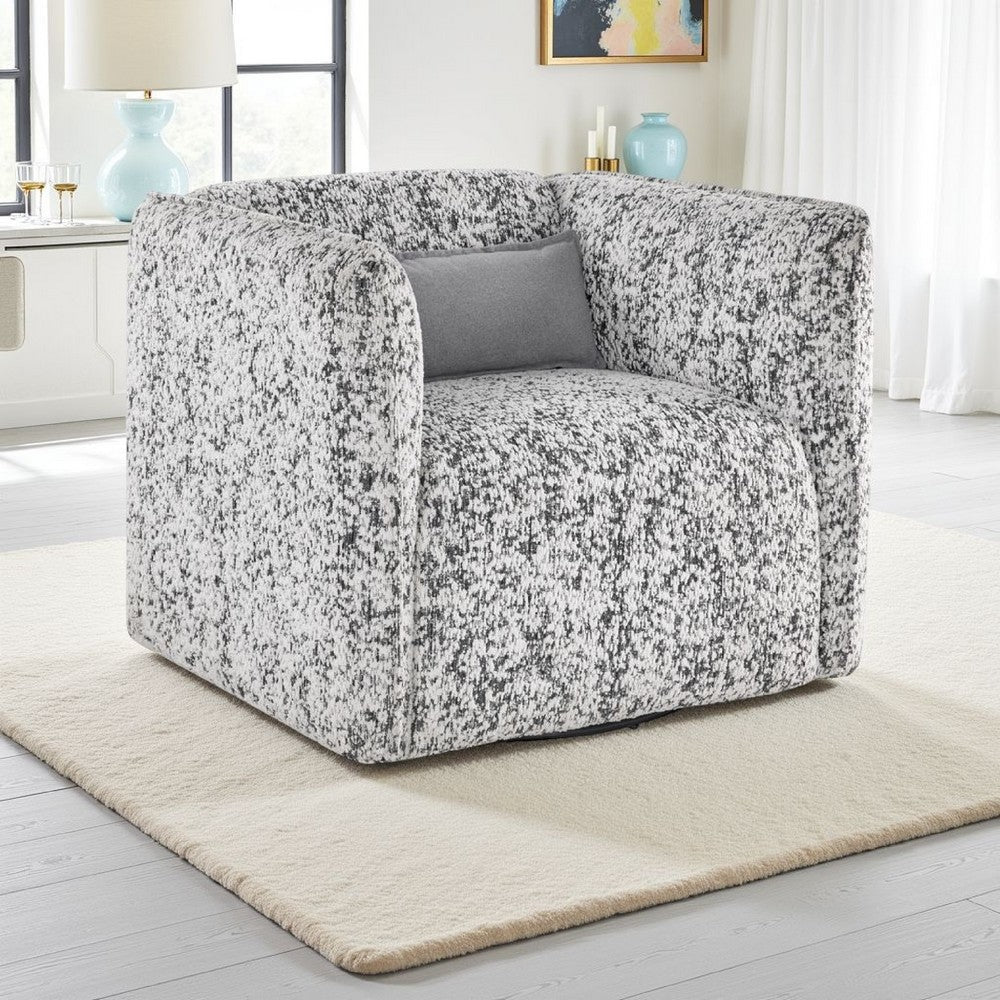 Benjara Swivel Armchair, Gray Jacquard Fabric, Foam Cushioning, Square Frame