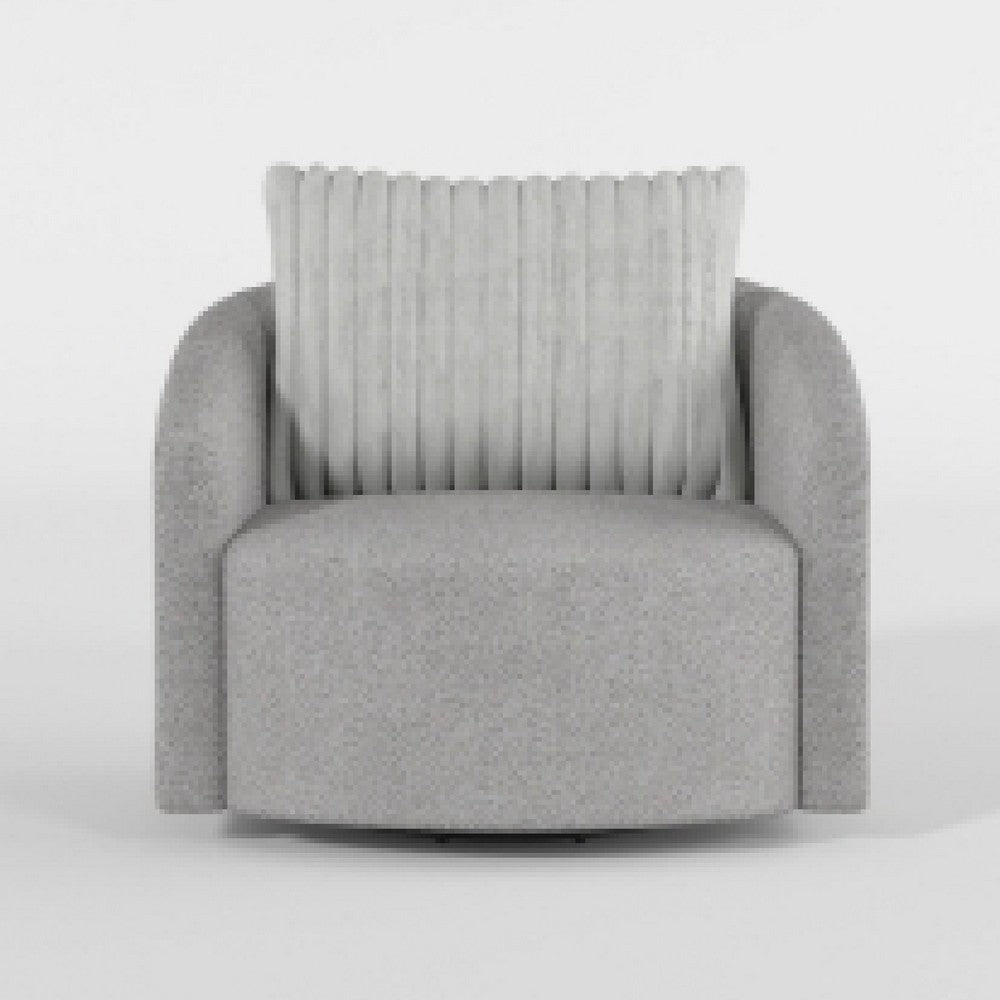 Benjara Vinnie Swivel Armchair, Gray Chenille, Large Corduroy Back Pillow