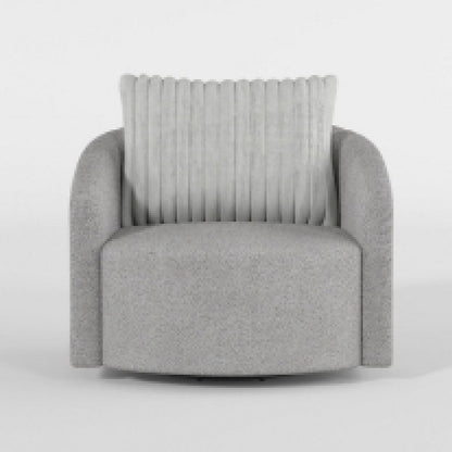 Benjara Vinnie Swivel Armchair, Gray Chenille, Large Corduroy Back Pillow