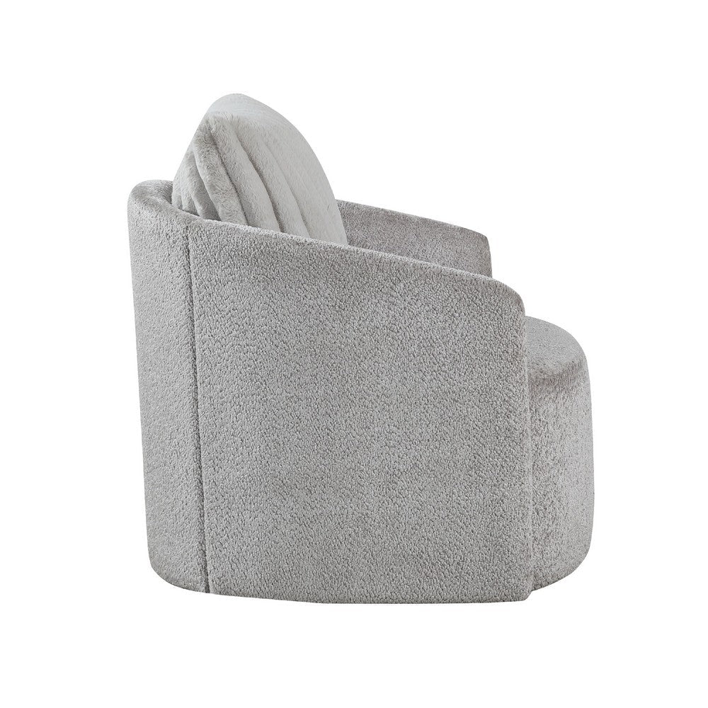 Benjara Vinnie Swivel Armchair, Gray Chenille, Large Corduroy Back Pillow