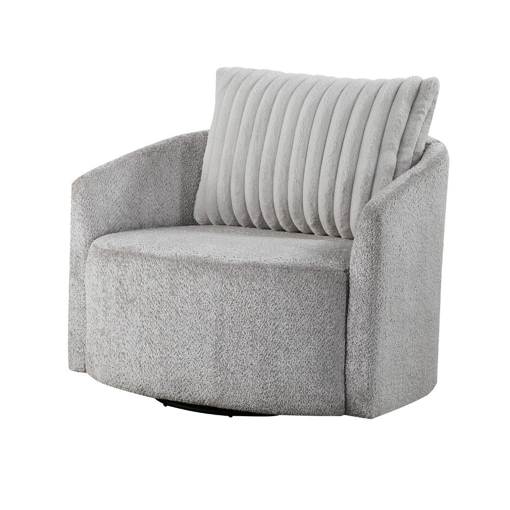 Benjara Vinnie Swivel Armchair, Gray Chenille, Large Corduroy Back Pillow