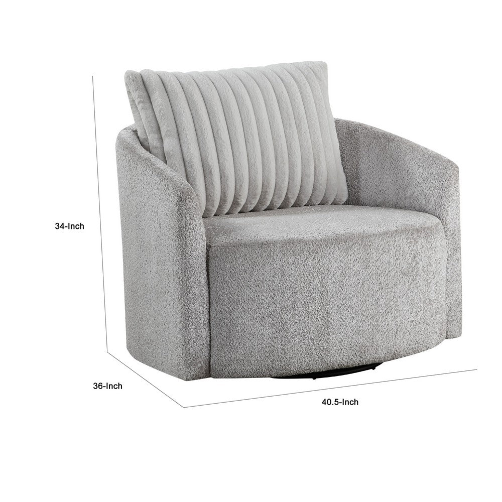 Benjara Vinnie Swivel Armchair, Gray Chenille, Large Corduroy Back Pillow
