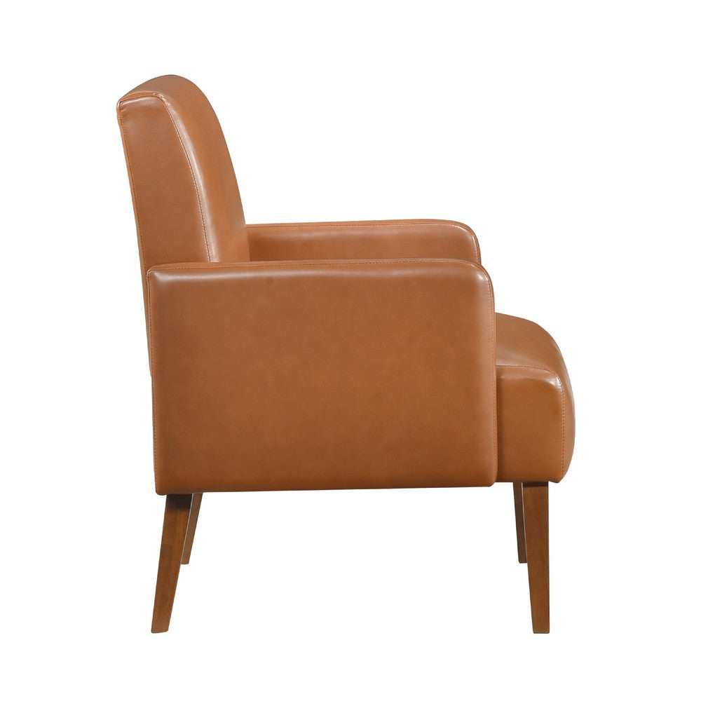 Benjara Nier Accent Club Chair, Matte Brown Faux Leather, Solid Wood Frame
