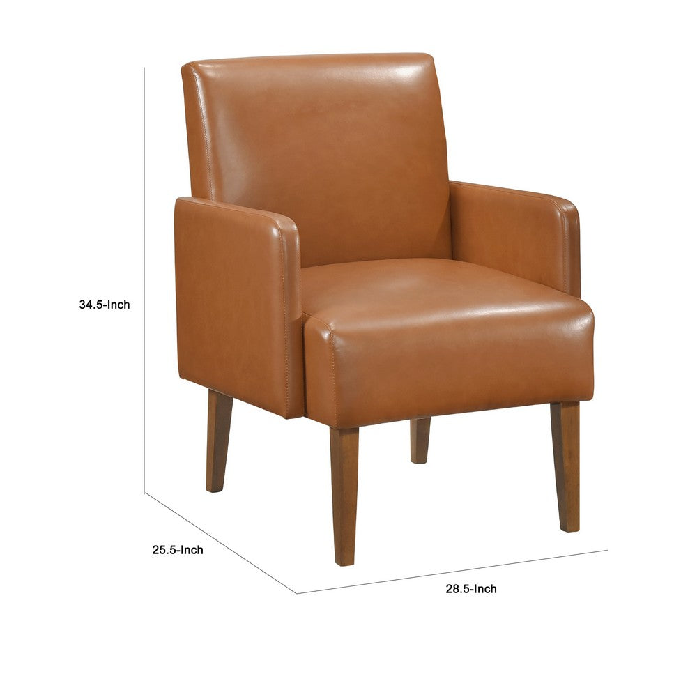 Benjara Nier Accent Club Chair, Matte Brown Faux Leather, Solid Wood Frame