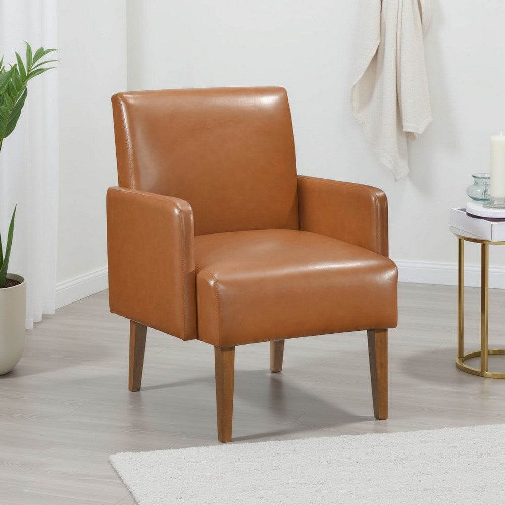 Benjara Nier Accent Club Chair, Matte Brown Faux Leather, Solid Wood Frame