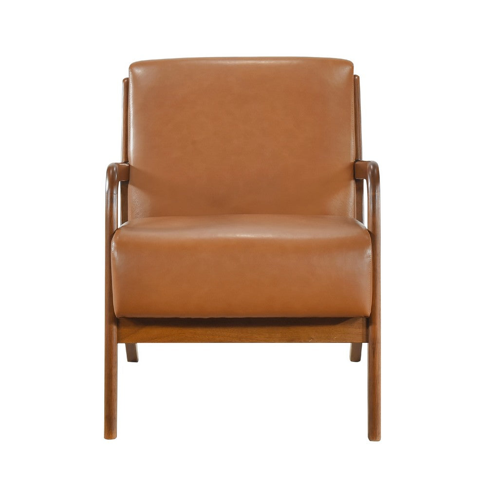 Benjara Howard Accent Club Chair, Matte Brown Faux Leather, Solid Rubberwood