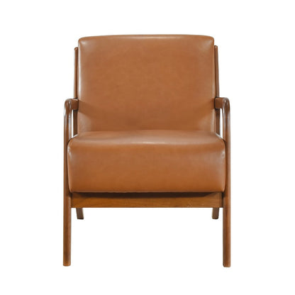 Benjara Howard Accent Club Chair, Matte Brown Faux Leather, Solid Rubberwood