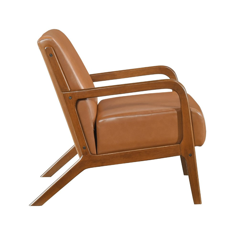 Benjara Howard Accent Club Chair, Matte Brown Faux Leather, Solid Rubberwood