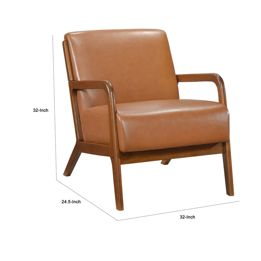 Benjara Howard Accent Club Chair, Matte Brown Faux Leather, Solid Rubberwood