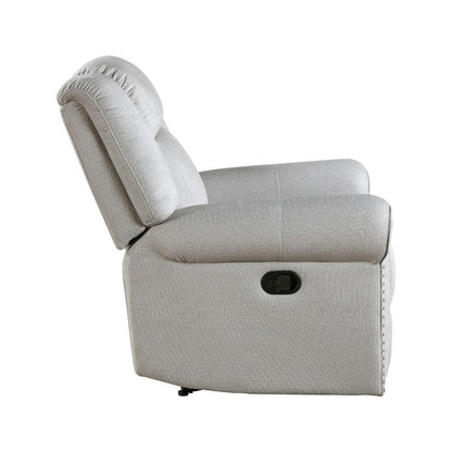 Benjara Ben Manual Reclining Chair, 41 Inch, Gray Microfiber, Nailhead Trims